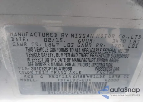 2015 Nissan Versa Note Sv из США, поврежденный, VIN 3N1CE2CP1FL415958